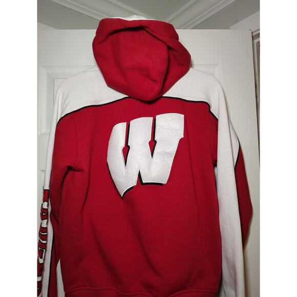 Men's Wisconsin Badgers Hoodie Full Zip Red NCAA Sweatshirt Hooded Logo - Small - Picture 8 of 10